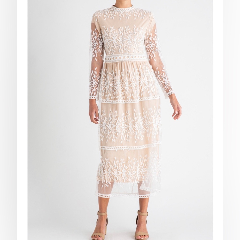 🤍ROOLEE Lace Midi Dress | Ivory/Tan
